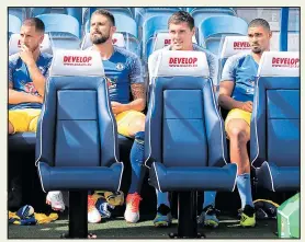  ??  ?? SIT-DOWN: Loftus-Cheek, far right, on sidelines for Huddersfie­ld game