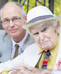  ?? Photo: Paul Sharp ?? HAPPY TOGETHER: Artist Patrick Scott, 92, with his 57-yearold partner Eric Pearce, following their wedding ceremony.
