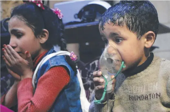  ?? Picture: AP ?? A child receives oxygen through a respirator following an alleged poison gas attack in the rebel-held town of Douma, near Damascus, Syria.