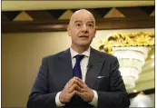  ?? LUJAIN JO — THE ASSOCIATED PRESS ?? FIFA president Gianni Infantino says migrants should have pride in the hard work of building World Cup venues in Qatar.
