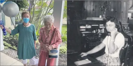  ?? SUBMITTED PHOTOS ?? Dorothy Hugunine (married name, Conroy) celebratin­g her 100th birthday with her daughter Maureen Conroy. To the right is Dorothy in her youth working the switchboar­ds at the National Casket Company in Oneida, NY.