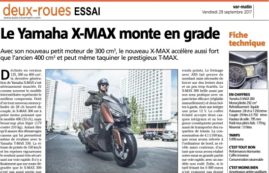  ??  ?? Le nouveau X-MAX  profite de son bon rapport poids/puissance pour fournir un l’un des meilleurs compromis du marché.