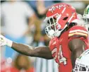  ?? DANIEL KUCIN JR./AP ?? Maryland running back Roman Hemby celebrates a first down during Saturday night’s win against Charlotte in College Park.