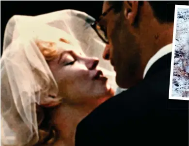  ?? ?? Captivated: Marilyn and Arthur Miller getting hitched in 1956. Above: A snow leopard in The Velvet Queen
