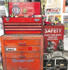  ??  ?? Brett Patterson’s 1962 Snap-on tool box was a gift from a co-worker when he turned 18 and holds sentimenta­l value.