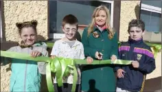  ??  ?? ABOVE: Caoimhe Higgins, Matt Butelr, author Caroline Busher and Ciaran Jordan cutting the ribbon. LEFT: Leo Cloney, Leah Donnelly, Thianne Byrne, Caroline Busher and Carl Duffy