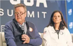  ?? JERRY LAI, USA TODAY SPORTS ?? USOC CEO Scott Blackmun and chief marketing officer Lisa Baird gave updates Monday.