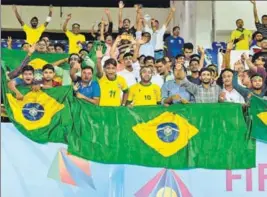  ?? SAMIR JANA/HT PHOTO ?? Brazil’s quarterfin­al against Germany in Kolkata showed the kind of support the Latin Americans will enjoy in the semifinal on Wednesday.