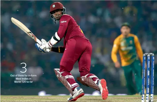  ?? Reuters ?? Marlon Samuels guides West Indies to victory against South Africa. —