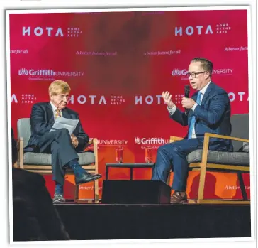  ??  ?? Qantas CEO Alan Joyce speaks to Kerry O'Brien at Griffith Uni’s A Better Future for All series at HOTA.