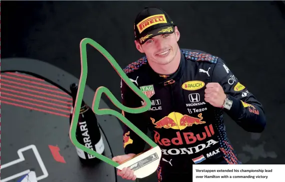  ??  ?? Verstappen extended his championsh­ip lead over Hamilton with a commanding victory