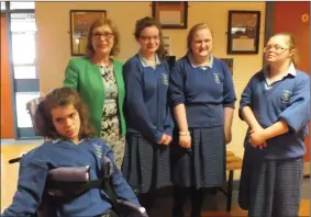  ??  ?? Education Minister Jan O’Sullivan meeting with students at St. Mary’s last week; included are Katie Dinan and Deirdre Glynn.