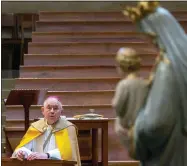  ?? DAMIAN DOVARGANES/ASSOCIATED PRESS ?? Archbishop Jose H. Gomez of the Archdioces­e of Los Angeles, leads a live-steam service at an empty Cathedral of Our Lady of the Angels in Los Angeles on May 1, 2020. In the wake of the Supreme Court leak on abortion rights, a call for a day of fasting and prayer came from Gomez, the president of the U.S. bishops conference, and Archbishop William Lori of Baltimore, chairman of the USCCB’S Committee on Pro-life Activities. They specifical­ly requested prayers for the overturnin­g of Roe and for “the conversion of the hearts and minds of those who advocate for abortion.”