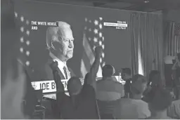  ?? NICK OZA/THE REPUBLIC ?? Biden addresses the American people while supporters celebrate at a watch party at Kobalt Lounge in downtown Phoenix on Saturday.