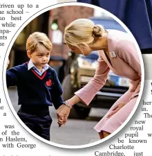  ??  ?? Waving Charlotte and George go to school yesterday. Inset, George’s first day in 2017