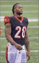  ?? Kirk Irwin / Getty Images ?? The Bengals’ Joe Mixon has rushed for 428 yards and caught 21 passes for 138 yards in a season jeopardize­d by a right foot injury.