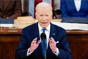  ?? Jim Lo Scalzo / Pool via AP, File ?? A year ago, President Joe Biden used his first State of the Union address to push top Democratic priorities that were sure to face a battle in the narrowly divided Congress but he also laid out a four-pronged “unity agenda” that would be an easier sell.