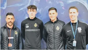  ?? ?? Sunderland College student Callum Dobson (second left) has joined South Shields FC as a coach.