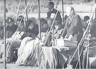  ??  ?? Baldwin gives his Himley speech from beneath a marquee