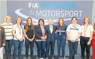  ?? FIA ?? FIA president Jean Todt, middle, met at the Monaco Grand Prix last year with influentia­l members of the Women in Motorsport Commission, from left: F1 reserve driver (Williams) Susie Wolff; Claire Williams, team principal, Williams F1; European karting...