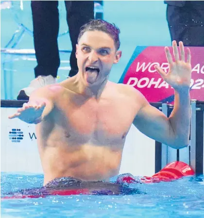  ?? Photo / AP ?? Lewis Clareburt says his 400m individual medley world title has boosted his confidence.