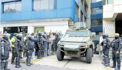 ?? AP PHOTOS ?? A military vehicle transports former Ecuadorian Vice President Jorge Glas from the detention centre where he was held after police broke into the Mexican Embassy to arrest him in Quito, Ecuador, Saturday, April 6, 2024.
