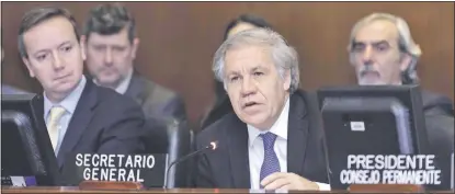  ??  ?? La sesión extraordin­aria del Consejo Permanente de la OEA, con la presencia del secretario general Luis Almagro, fue para dar seguimient­o a la crisis en Nicaragua. (EFE)