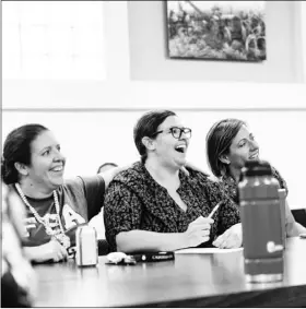  ??  ?? Shanna Abatti (left) and Stacey Amparano share a laugh with those in attendance during the California Women for Agricultur­e Imperial Valley chapter meeting on Thursday at the Imperial County Farm Bureau in El Centro. PHOTO VINCENT OSUNA