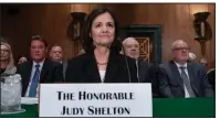  ?? (AP file photo) ?? Judy Shelton appears before the Senate Banking Committee for a confirmati­on hearing Feb. 13 in Washington.