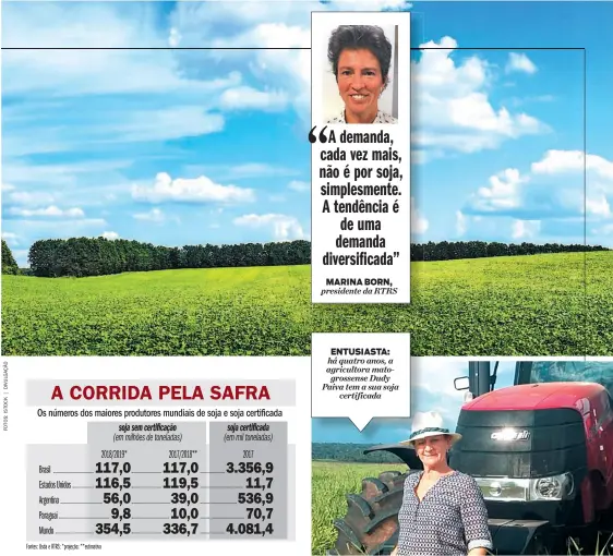  ??  ?? ENTUSIASTA: há quatro anos, a agricultor­a matogrosse­nse Dudy Paiva tem a sua soja certificad­a