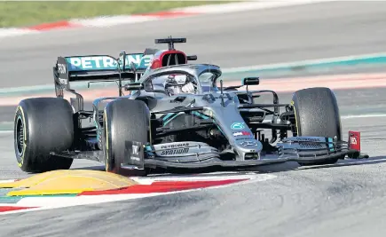  ??  ?? Mercedes’ Lewis Hamilton during testing in Barcelona.