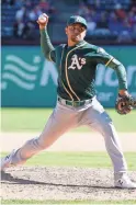  ?? RAYMOND CARLIN III/ USA TODAY SPORTS ?? Joakim Soria logged a 2.82 ERA in 22 games for the Oakland Athletics last season.