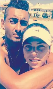  ??  ?? Nick Kyrgios with girlfriend Ajla Tomljanovi­c, who has deleted all pictures of the tennis ace from her social media.