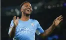  ?? Photograph: James Gill Danehouse/Getty Images ?? Raheem Sterling after scoring Manchester City’s first goal that levelled the match at 1-1.