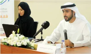  ?? Photo by M. Sajjad ?? Shamsa Alabdouli, head of the community support division at the Sharjah Health Promotion Department, and Majid Hamad Al Suwaidi from the Sharjah Commerce and Tourism Developmen­t Authority, announce the details of Health and Tourism 2018 Campaign. —
