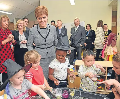  ??  ?? FIRST Minister Nicola Sturgeon was at Towerview Nursery in Glasgow to help launch a campaign to recruit up to 11,000 more people to work in childcare.
The recruitmen­t drive, with the tagline “Shape their worlds. Shape your career”, is targeted at...