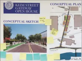  ?? EVAN BRANDT — MEDIANEWS GROUP ?? Although in the very early stages, Montgomery County planners put together a sketch of one possibilit­y for the South Keim Street corridor to get people thinking. The sticky notes are people’s thoughts about the idea.