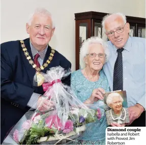  ??  ?? Diamond couple Isabella and Robert with Provost Jim Robertson