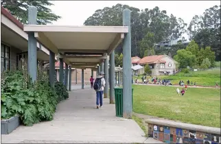  ?? ALAN DEP — MARIN INDEPENDEN­T JOURNAL ?? Students head back to class after recess at Willow Creek Academy in Sausalito in 2019.