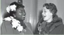  ?? AP ?? Hattie McDaniel, left, receives the Oscar for best supporting actress from the previous year’s winner, Fay Bainter, at the Academy Awards on Feb. 29, 1940.