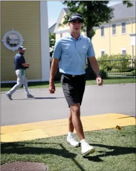  ?? NANCY LANE / BOSTON HERALD ?? Wellesley’s Michael Thorbjorns­en, arrives for a press conference during the U.S. Open at The Country Club on Monday.