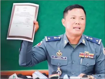  ?? HENG CHIVOAN ?? Eng Hy, spokesman for the National Military Police, addresses a press conference on Wednesday.