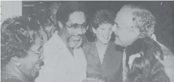  ??  ?? Enjoying the joke are (from left) Minister Harewood-Benn, Barbados Nation’s Harold Hoyte, Miss Barbara Haig and our own David de Caires.