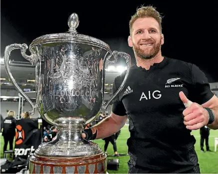  ??  ?? All Blacks captain Kieran Read with the Bledisloe Cup trophy.