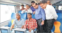  ??  ?? Central Railway GM DK Sharma inspects Tejas at CST on Sunday.