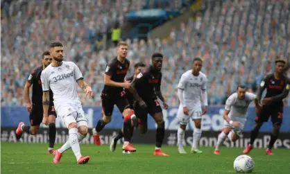  ??  ?? Mateusz Klich gives Leeds the lead against Stoke from the penalty spot to spark a 5-0 home win for Marcelo Bielsa’s side. Photograph: George Wood/Getty Images