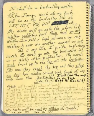  ?? From the estate of Octavia E. Butler ?? ON DISPLAY at the Huntington is a page covered with motivation­s that Butler wrote to herself. Her books included “Patternmas­ter” and “Kindred.” In 1995 she was named a MacArthur Fellow.