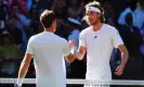  ?? Photograph: Javier García/Shuttersto­ck ?? Andy Murray congratula­tes Stefanos Tsitsipas on his second-round win at Wimbledon.