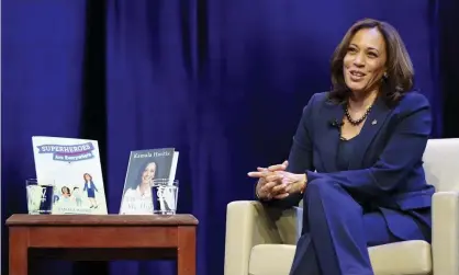  ??  ?? Kamala Harris promoting her book in 2019. The New York Post falsely claimed it was being handed out to migrant children in California. Photograph: Sait Serkan Gurbuz/AP