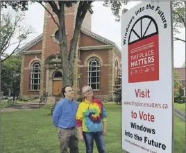  ?? HARRY SULLIVAN/TRURO DAILY NEWS ?? The First United Church in Truro is involved in a national crowd-funding competitio­n to help raise money to replace its worn out, century-old windows and Minister of Music Chris Bowman and Rev. Valerie Kingsbury are asking for community support to help...